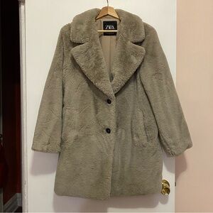 Zara Faux Fur Coat in Taupe